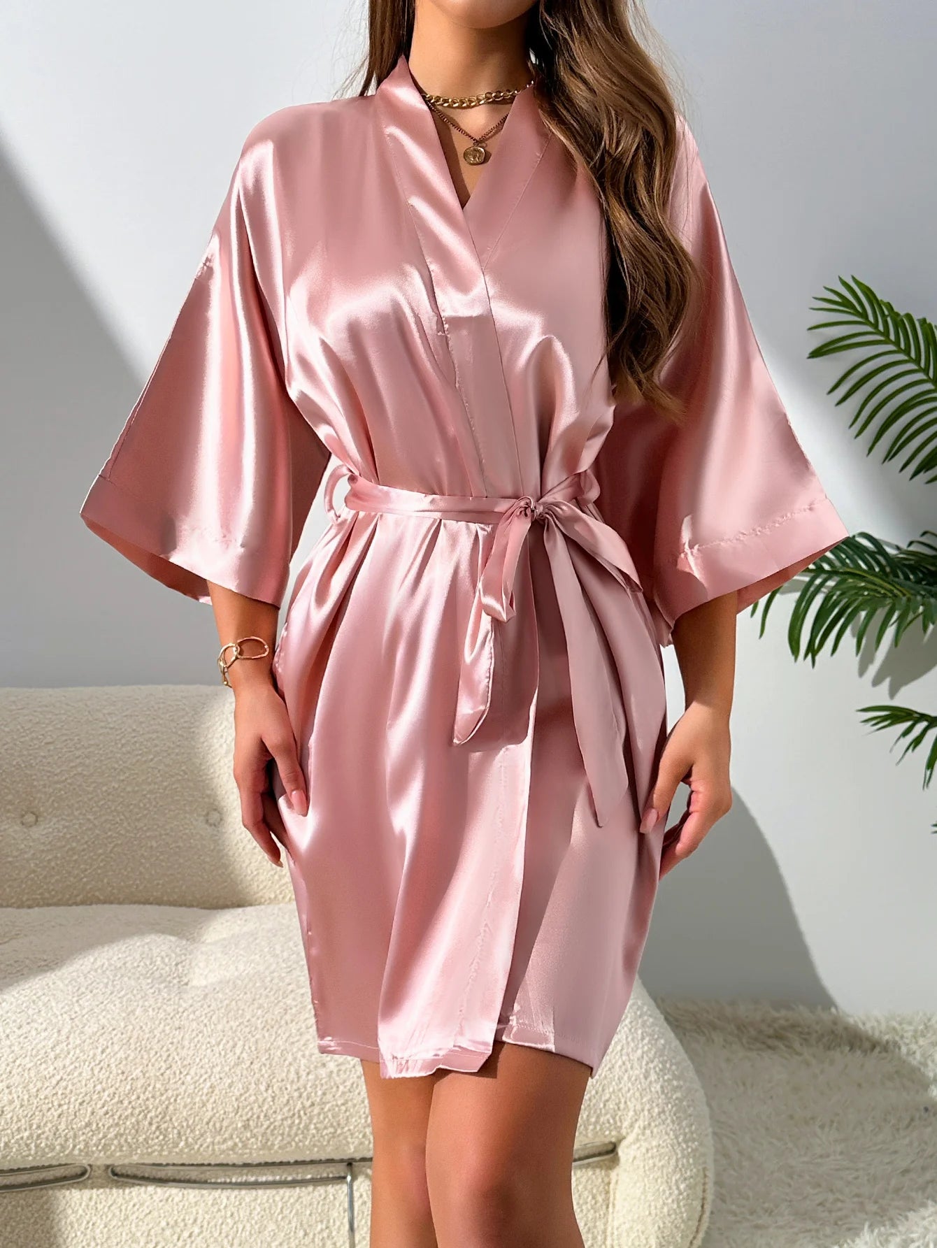 Ensemble Pyjama Satin – Robe + Haut + Short Sexy