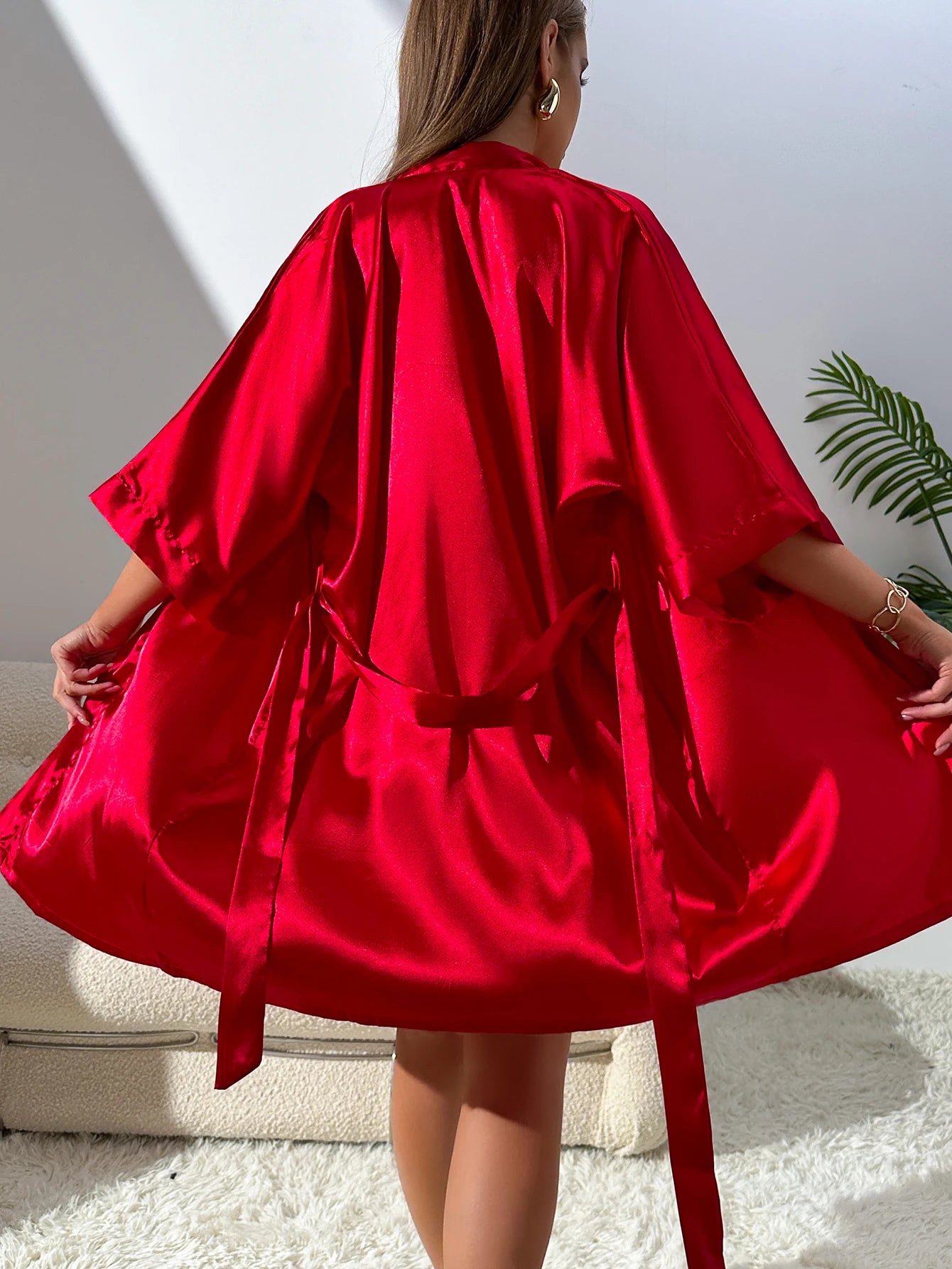 Ensemble Pyjama Satin – Robe + Haut + Short Sexy