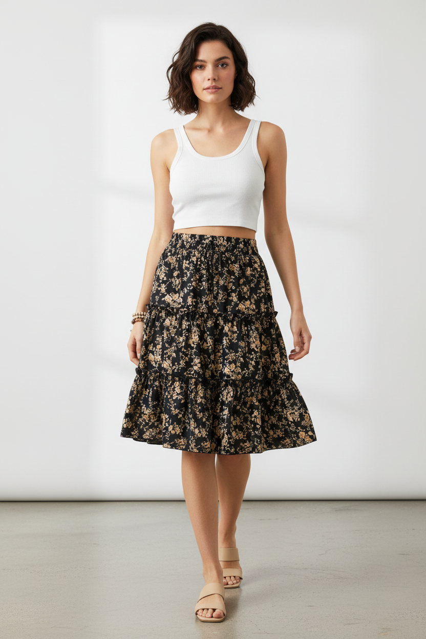 Jupe Florale Noir