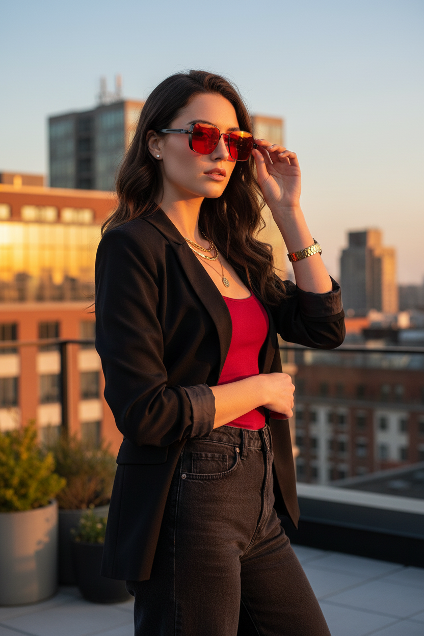 Lunettes Noir Rouge Femme