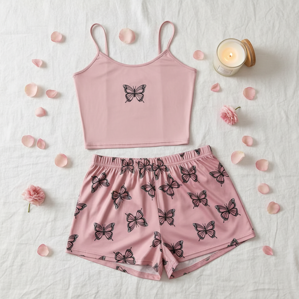 Pyjama Papillon Rose – Flat lay