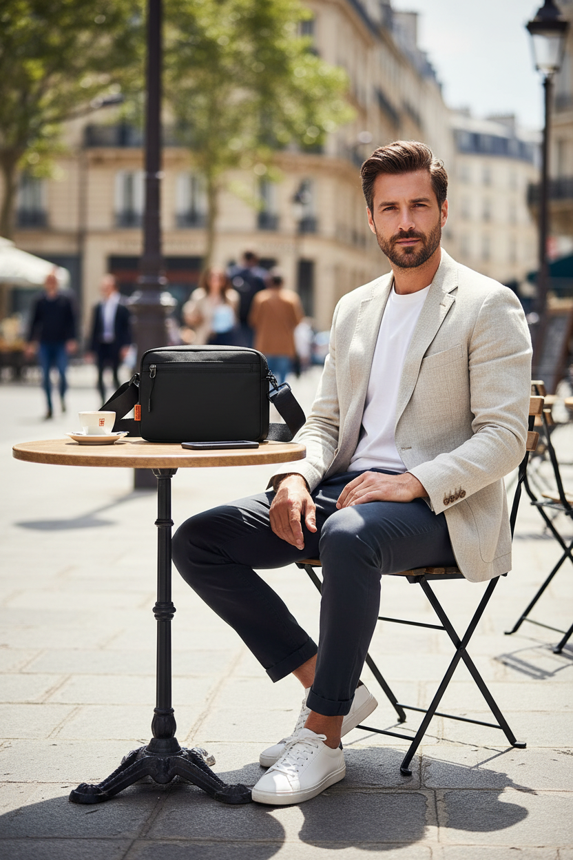 Sacoche Noir – Terrasse café
