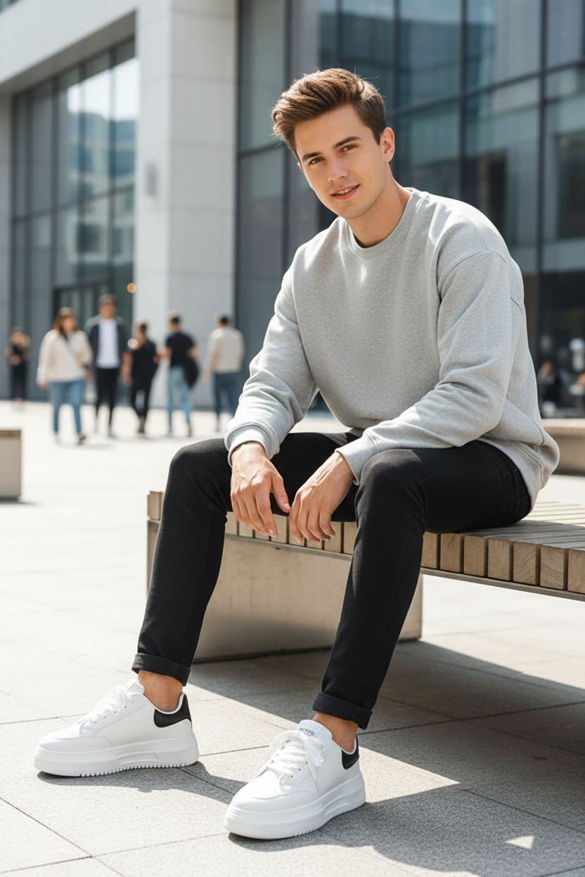 Sneakers Blanc Noir – Korean Casual