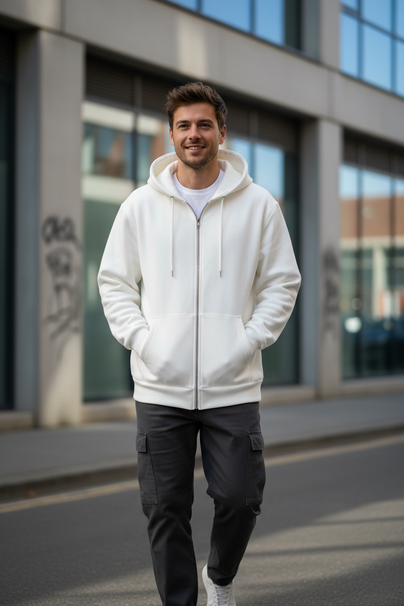 Sweat à capuche zippé – Blanc