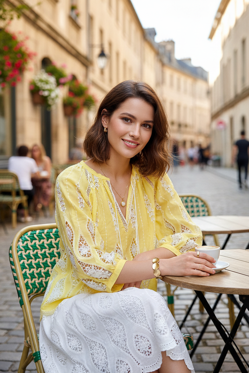 Top Brodé Jaune