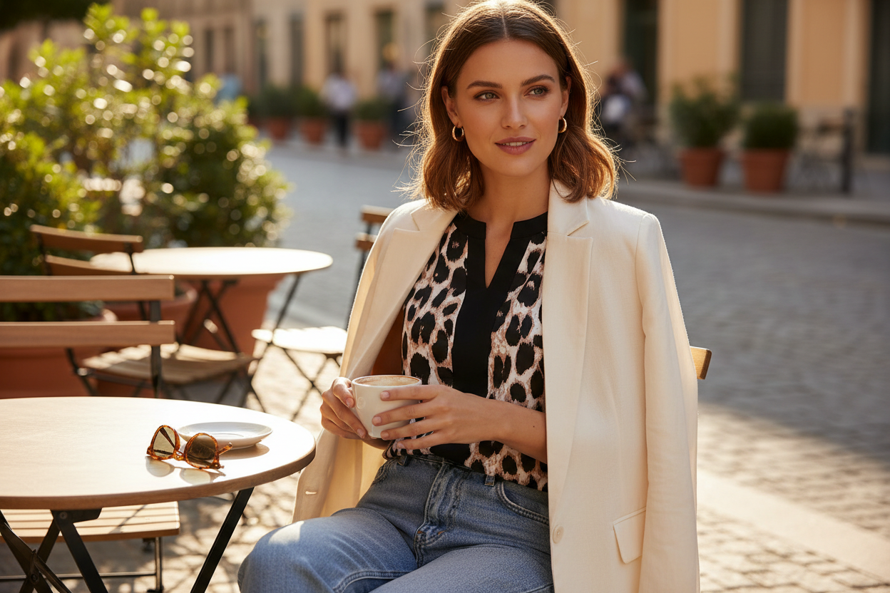 Top léopard – café blazer