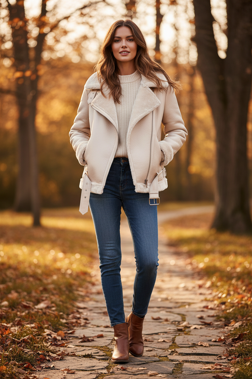 Veste Aviateur Beige Sherpa